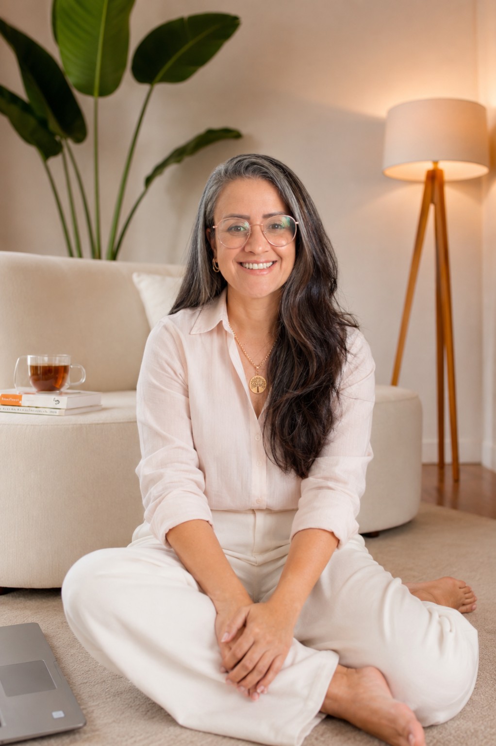 Silvia Fleming em um ambiente acolhedor de trabalho